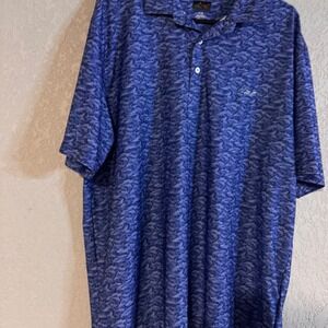 Greg Norman Mens Golf Polo Shirt Large Blue Camo Play Dry Short Sleeve